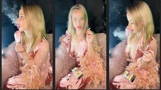 Chain Smoking marlboro 100 in silky Pyjama