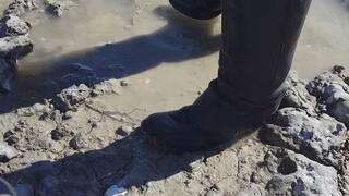 High heel boots in the mud