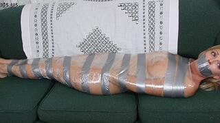 Naked Alluring Niki Lee Young Gets All Steamed Up After Rigorous Wrapping Of Clear Plastic And Duct Tape!