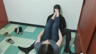 dirty nose between toes - foot gagging