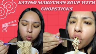 Eating Maruchan soup with chopsticks