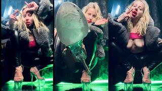 Your pervert Leather Queen smokes marlboro 100 in sexy high heels