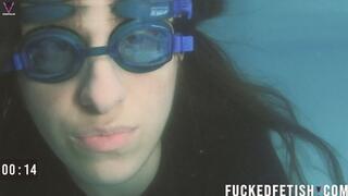 4k Mia closeup apneas pool cold black neoprene skinny CPR end