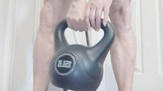 Tempest using kettle ball to work arms