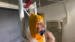 Myxxxy bound and Pantygagged in shiny nylon Rainwear