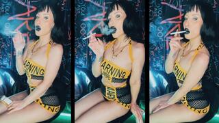 Sexy black hair bitch Chain smokes VS 120