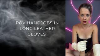pov handjob in long white leather glove