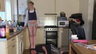 Chelsea Tries To Hide Her Panties From Her Neighbors Whilst Stood On Her Slaves Head (4K)