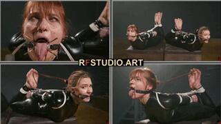 Rita and Astrid Barefoot in Catsuits - Double Bastinado for Hogtied and Gagged Cuties (UHD 4K MP4)