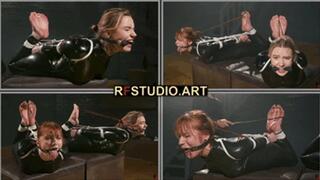 Rita and Astrid Barefoot in Catsuits - Double Bastinado for Hogtied and Gagged Cuties (FULL HD MP4)
