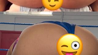 Mixed wrestling chest sitting and ass smothered