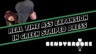 Real Time Ass Expansion In Green Striped Dress
