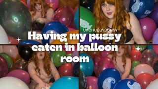 Pussy eating in balloon room while reading magazine