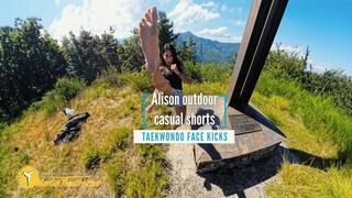 Alison outdoor casual shorts taekwondo face kicks