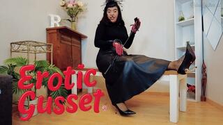 Erotic Gusset Reina leather shiny legs POV