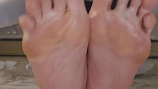 Oily creamy crossed toes
