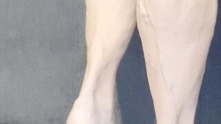 Tempest does up close calf raises