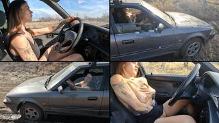 Alina gets stuck in her Toyota and masturbates