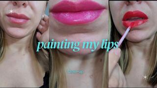 close-up painting my lips