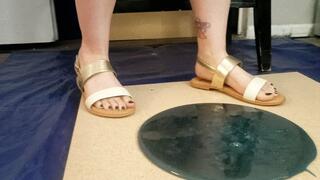 Larlene Rose Golden Sandals Stuck in Crystal Blue Glue