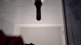 Giant black dildo on the wall and in my ass, shaved cock and rosebud with my fingers (avi)
