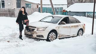 CAR STUCK Ellie got stuck in the snow trying to turn around