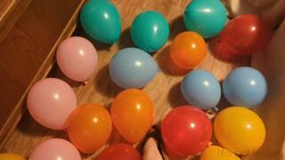 Fifi popping a floor full of balloons one by one with teasing and talking wearing single strap Birkenstocks *NEW midweek replay in case you missed it*