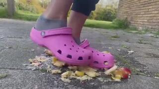 Crocs shoes Crush a lot of fruit