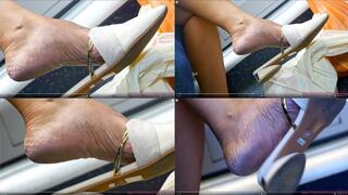 Stunning slipper dangling feet fetish admiration