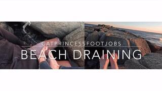 Omg, Secret public beach footjob, huge ropes of cum! milf feet on bbc, size 9, pink pedi