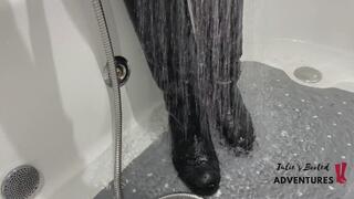 Wetting my Louboutin leather boots in the bath