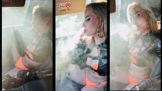 Car hotboxing in Bikini & Latex & Boots