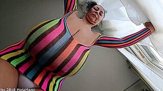 Maja meets Alice Part 229 - Alice bounces her Big Tits in a Rainbow Netdress from below (Clip No 2818 - mp4 version)
