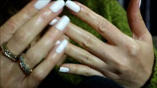 Handjobs in sweater , sexy white nails