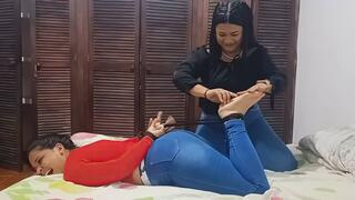 Olivia hogties and tickles Nova's armpits and feet