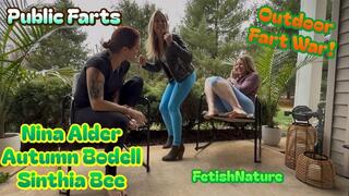 Girls have a Farting War Outside!