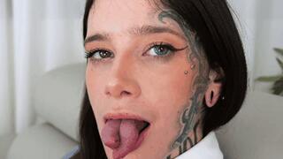 Numa teases and humiliates you with her splitted tongue ( TATTOOS & PIERCING )