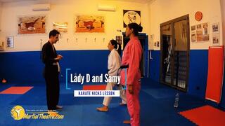 Lady D and Samy karate kicks lesson